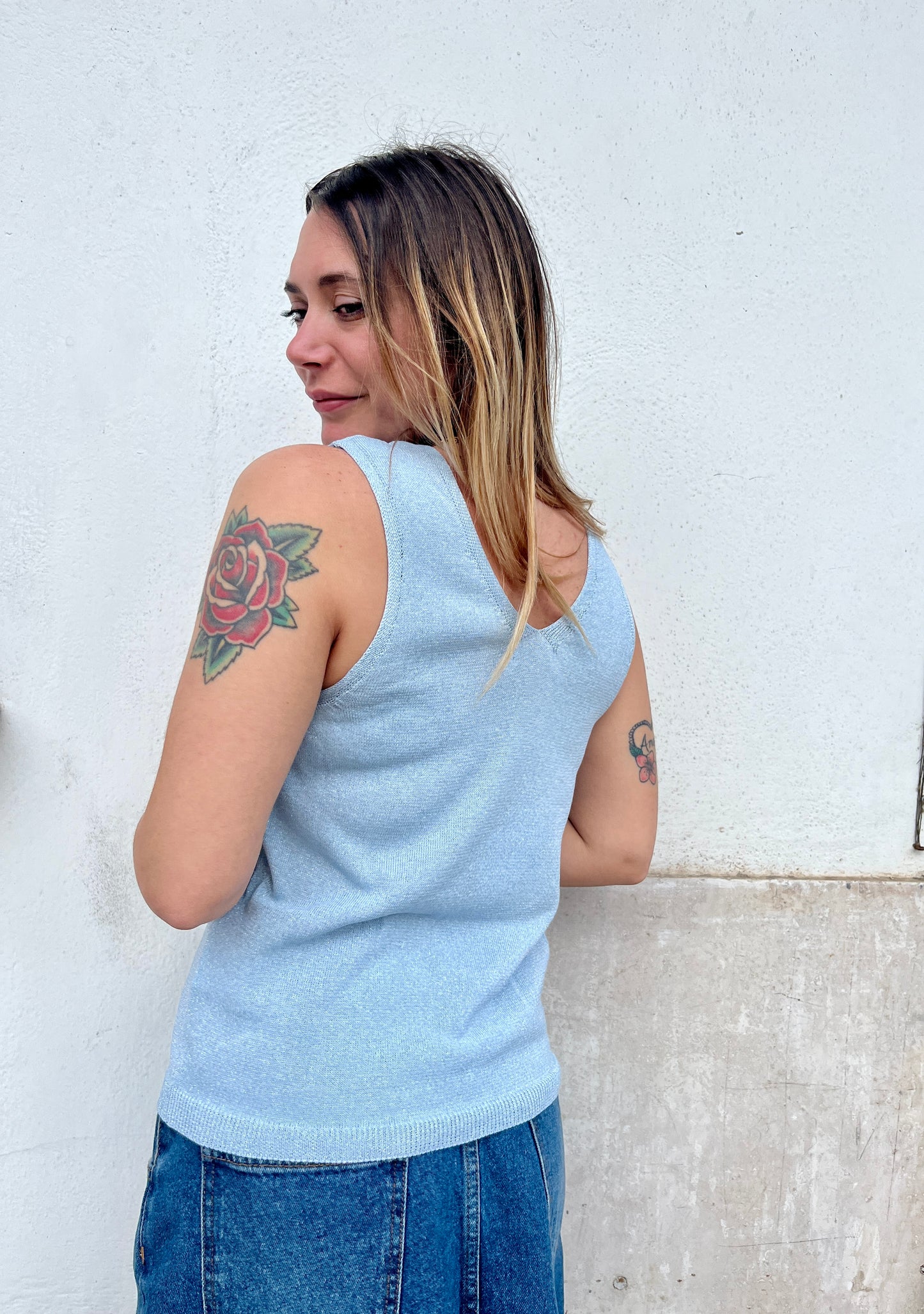 Top In Lamè Azzurro