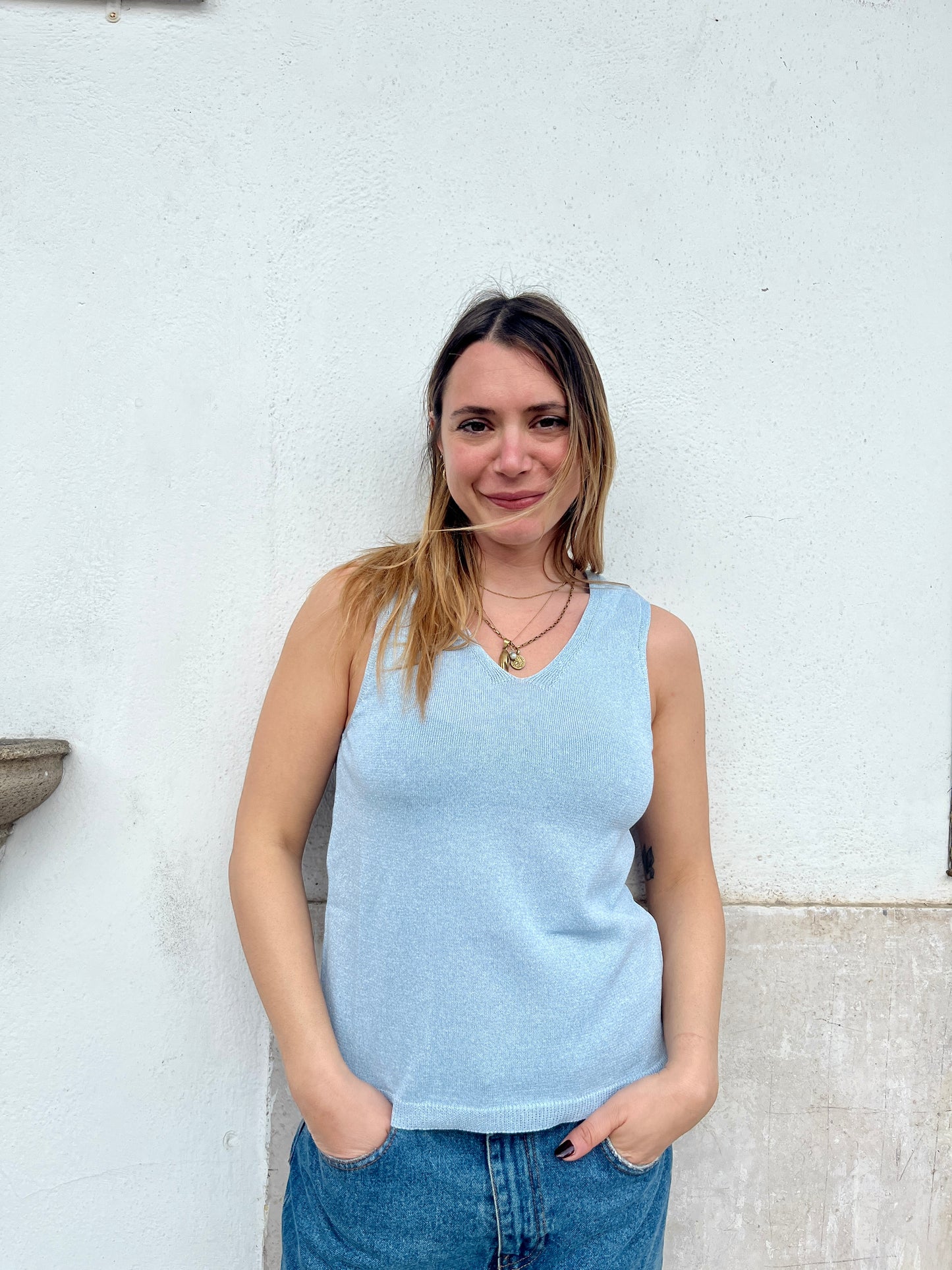 Top In Lamè Azzurro