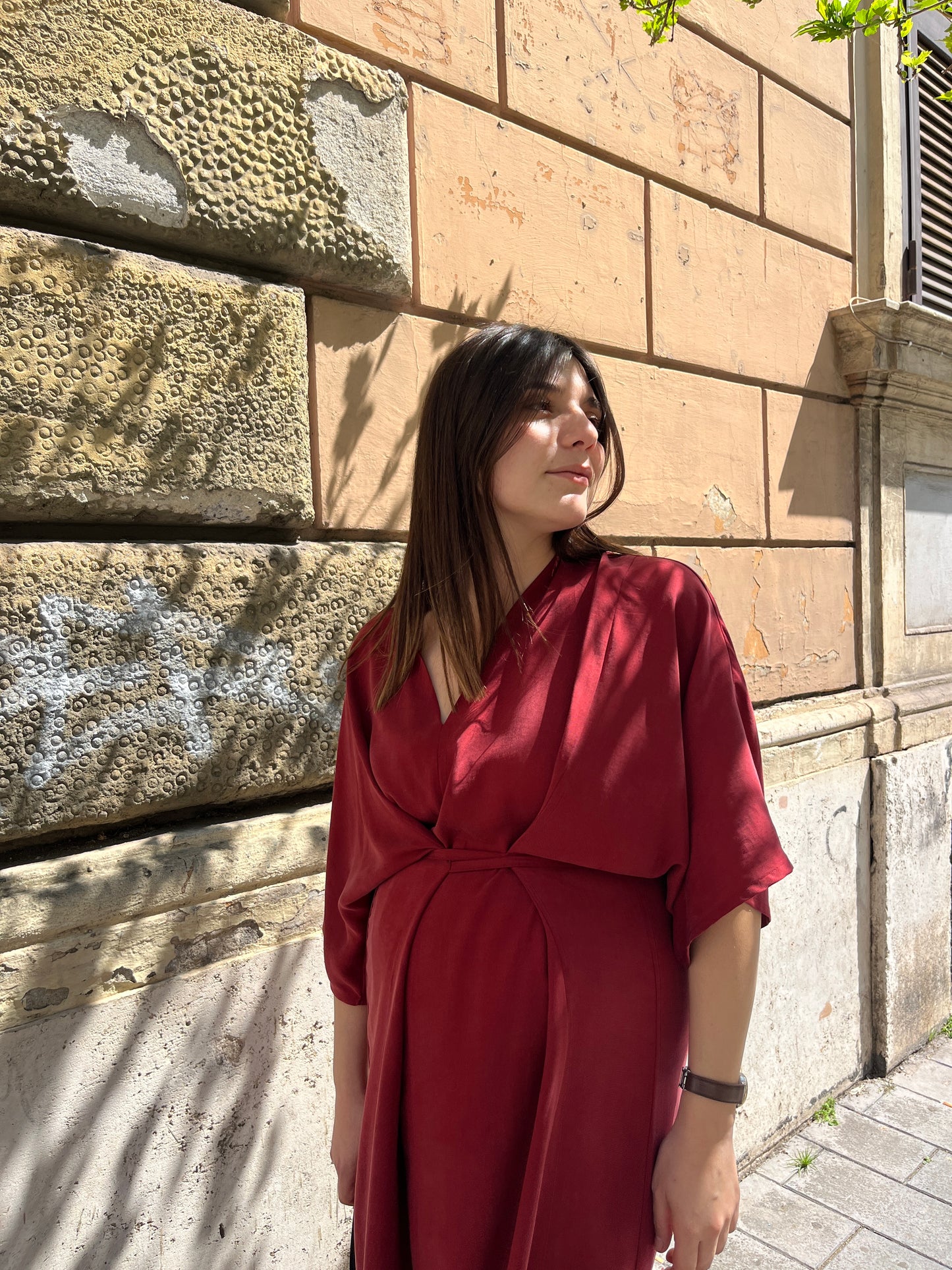Abito Lungo Rosso Con Nodo