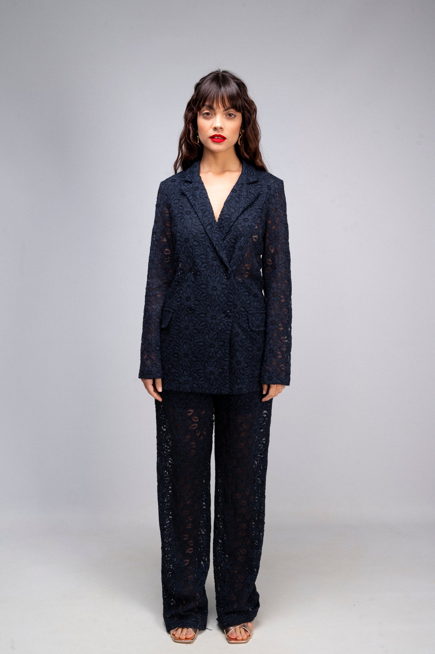 Pantalone Tailleur Pizzo Blu