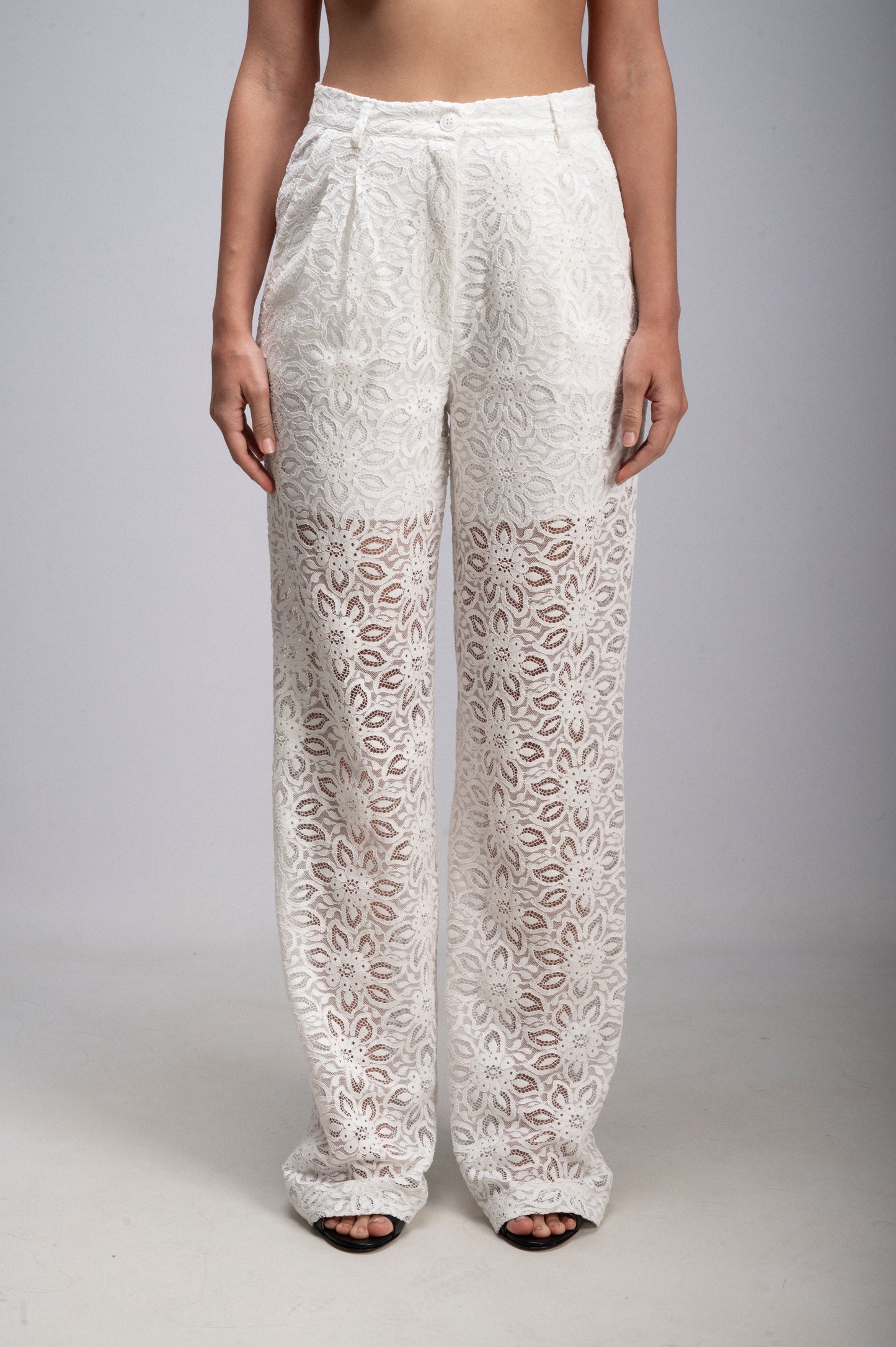 Pantalone Tailleur Pizzo Bianco