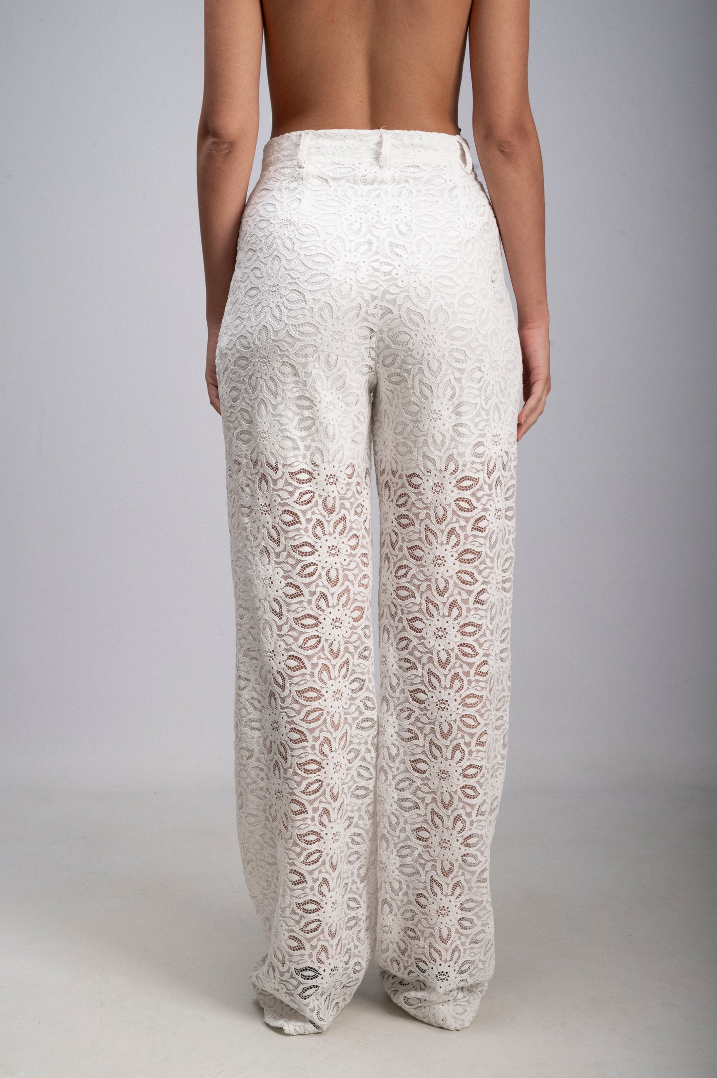 Pantalone Tailleur Pizzo Bianco