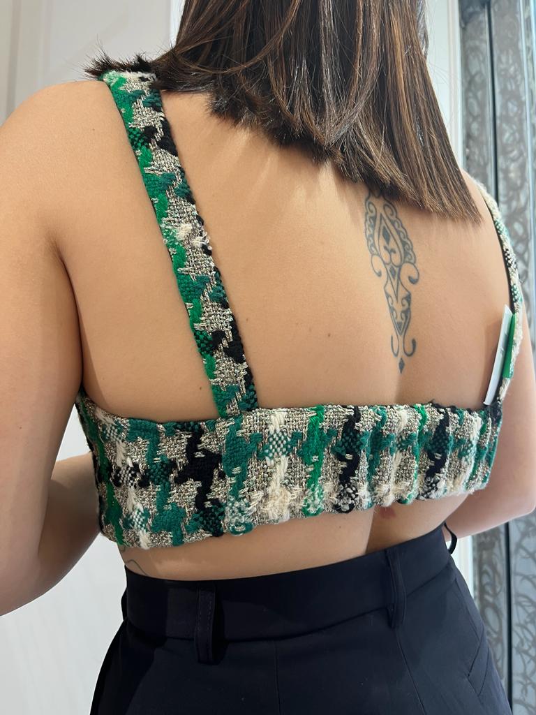 Top in tweed multicolore verde