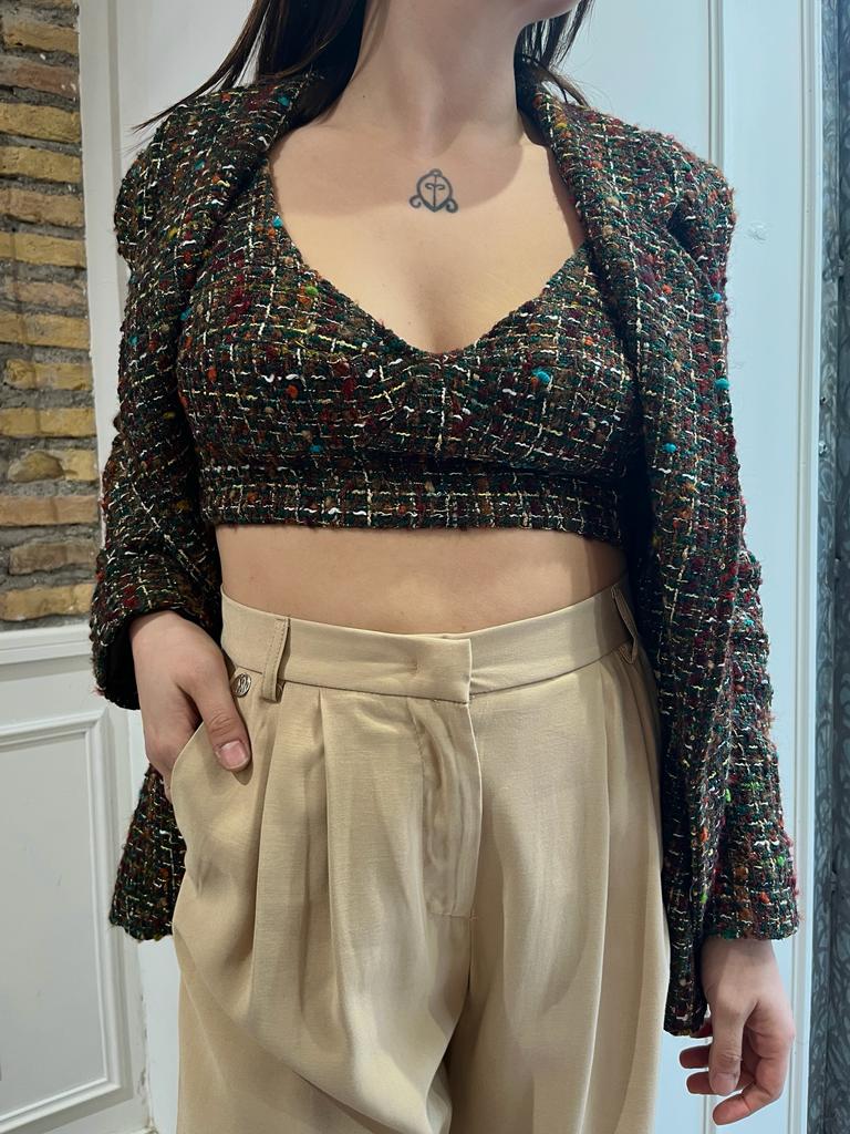Top in tweed marrone