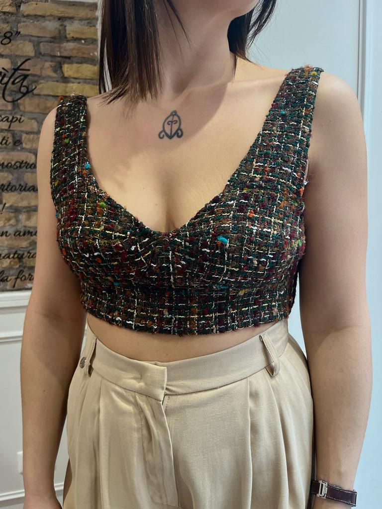 Top in tweed marrone
