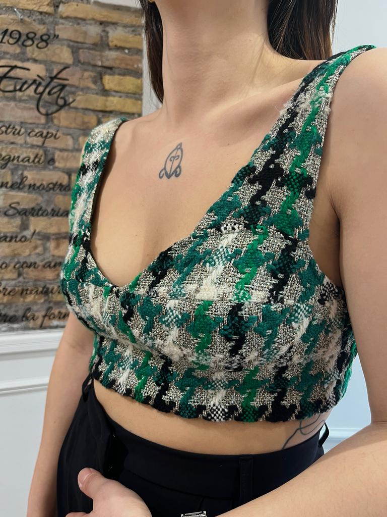 Top in tweed multicolore verde