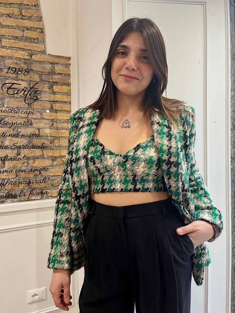 Top in tweed multicolore verde