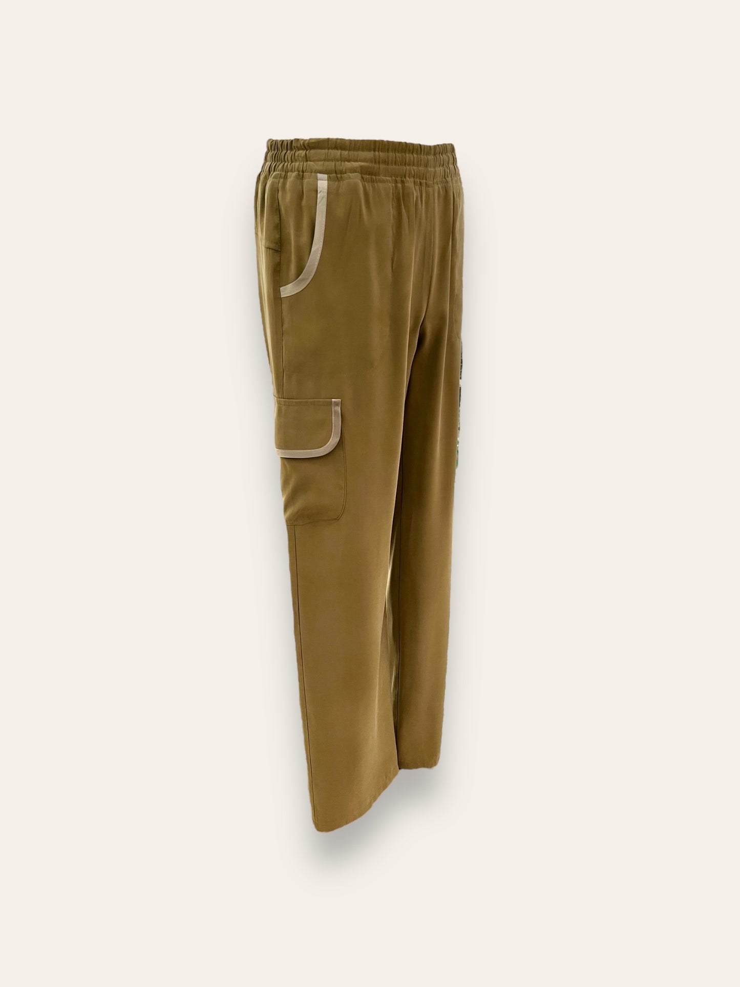 Pantalone Cargo Verde Militare Bordature In Raso