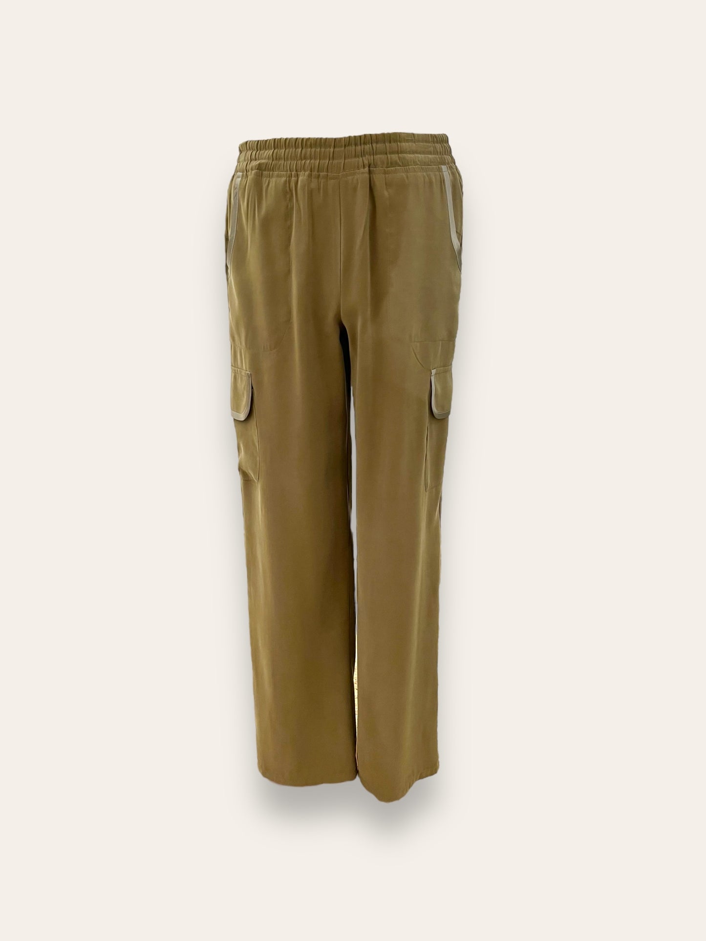Pantalone Cargo Verde Militare Bordature In Raso