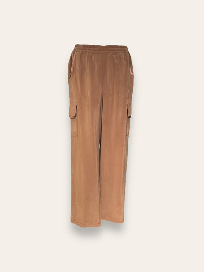 Pantalone Cargo Color Tabacco Bordature In Raso