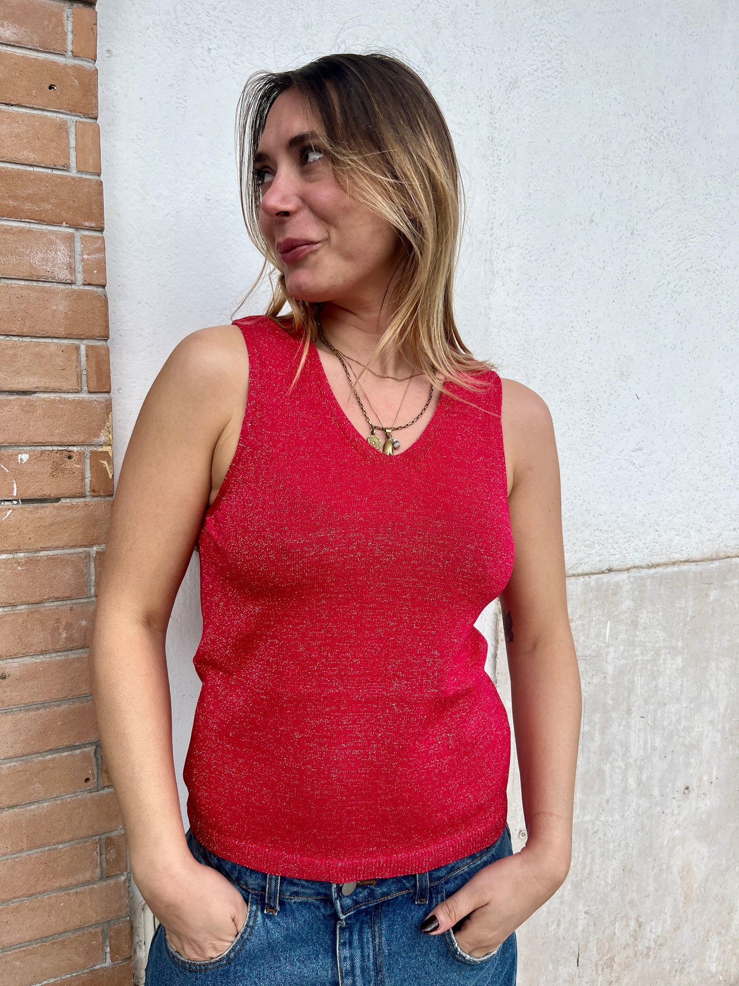 Top In Lamè Rosso