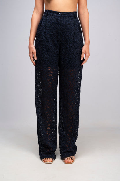 Pantalone Tailleur Pizzo Blu