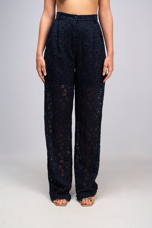 Pantalone Tailleur Pizzo Blu