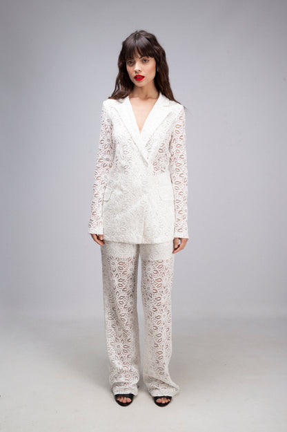 Pantalone Tailleur Pizzo Bianco