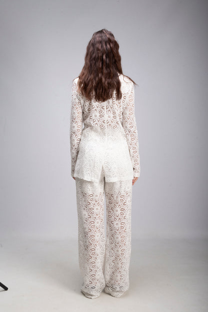 Pantalone Tailleur Pizzo Bianco