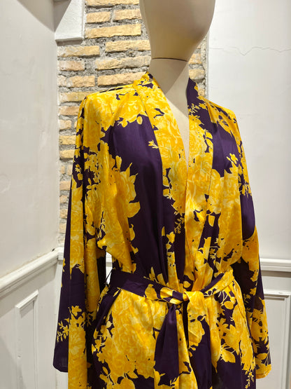 Kimono in cotone giallo e viola