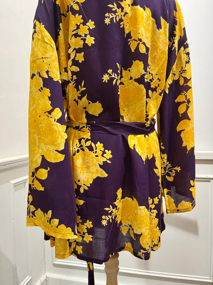 Kimono in cotone giallo e viola