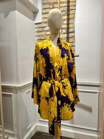 Kimono in cotone giallo e viola