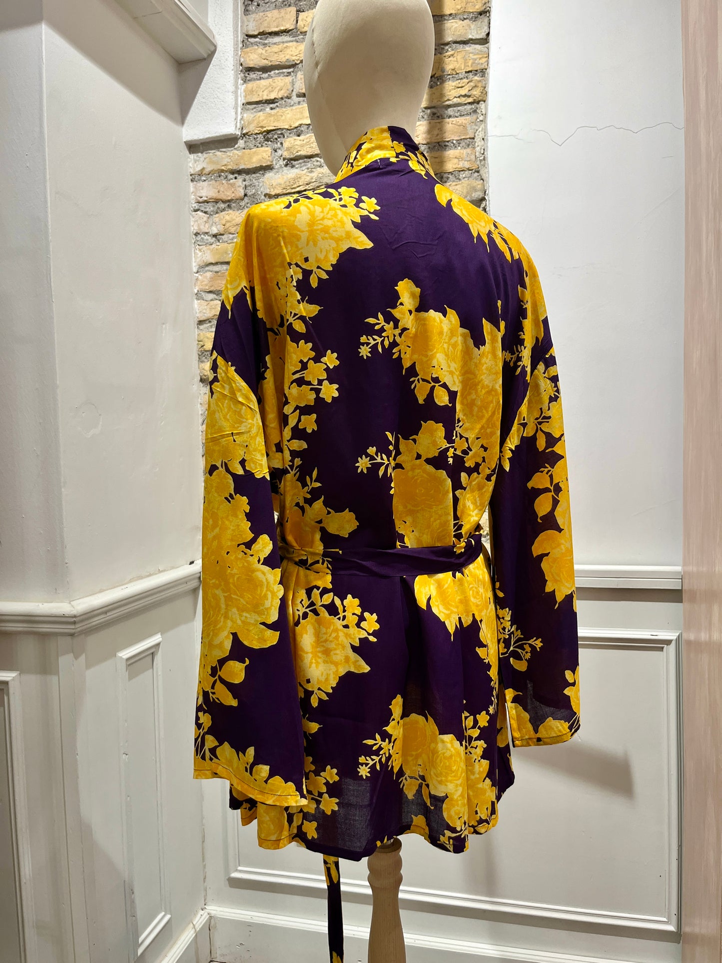 Kimono in cotone giallo e viola